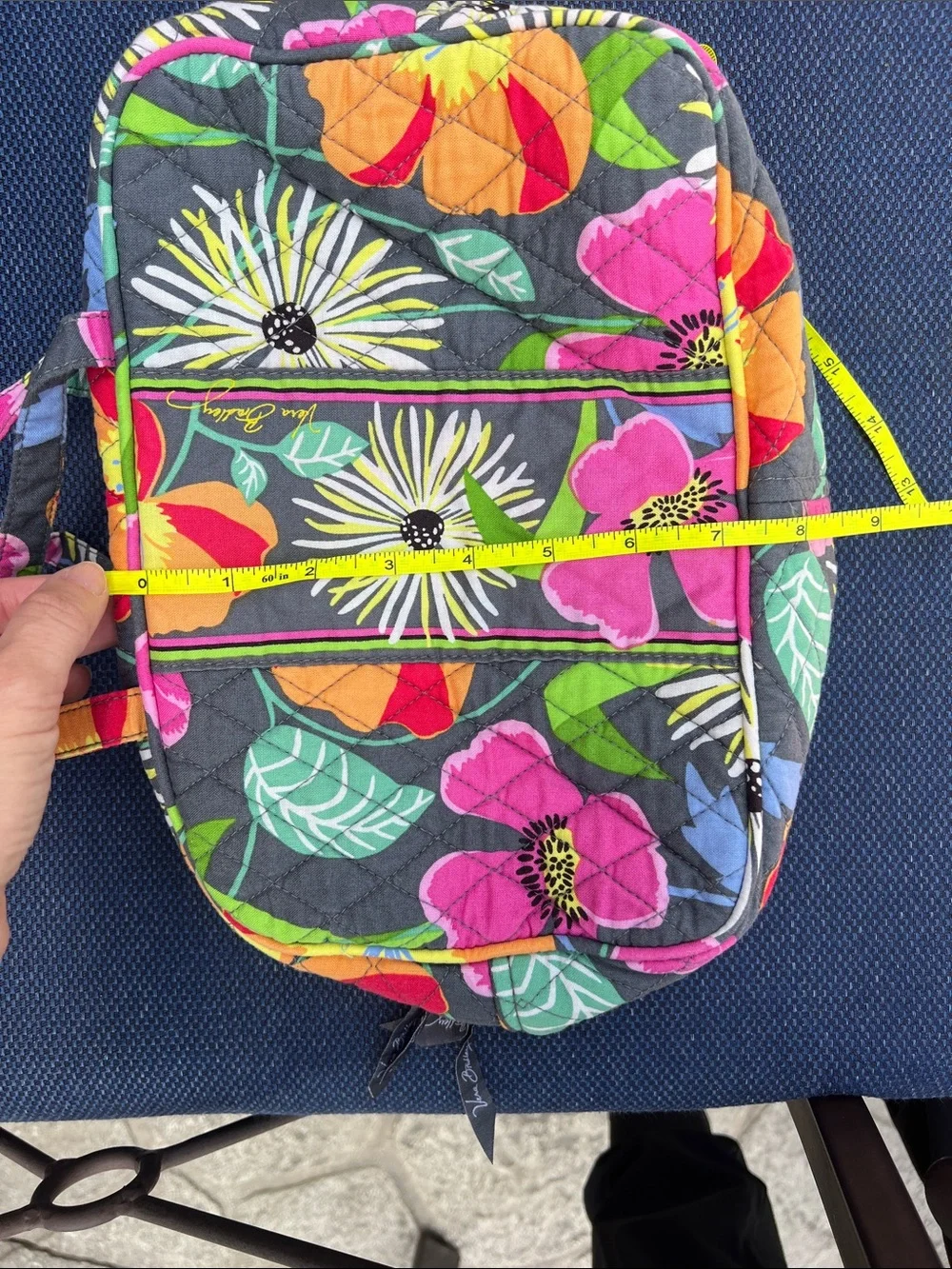 Vera Bradley Gray Quilted Cosmetic Bag with Pink, Orange & Green Floral Print